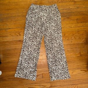 Cream & Brown Leopard-Print Wide-Leg Pants